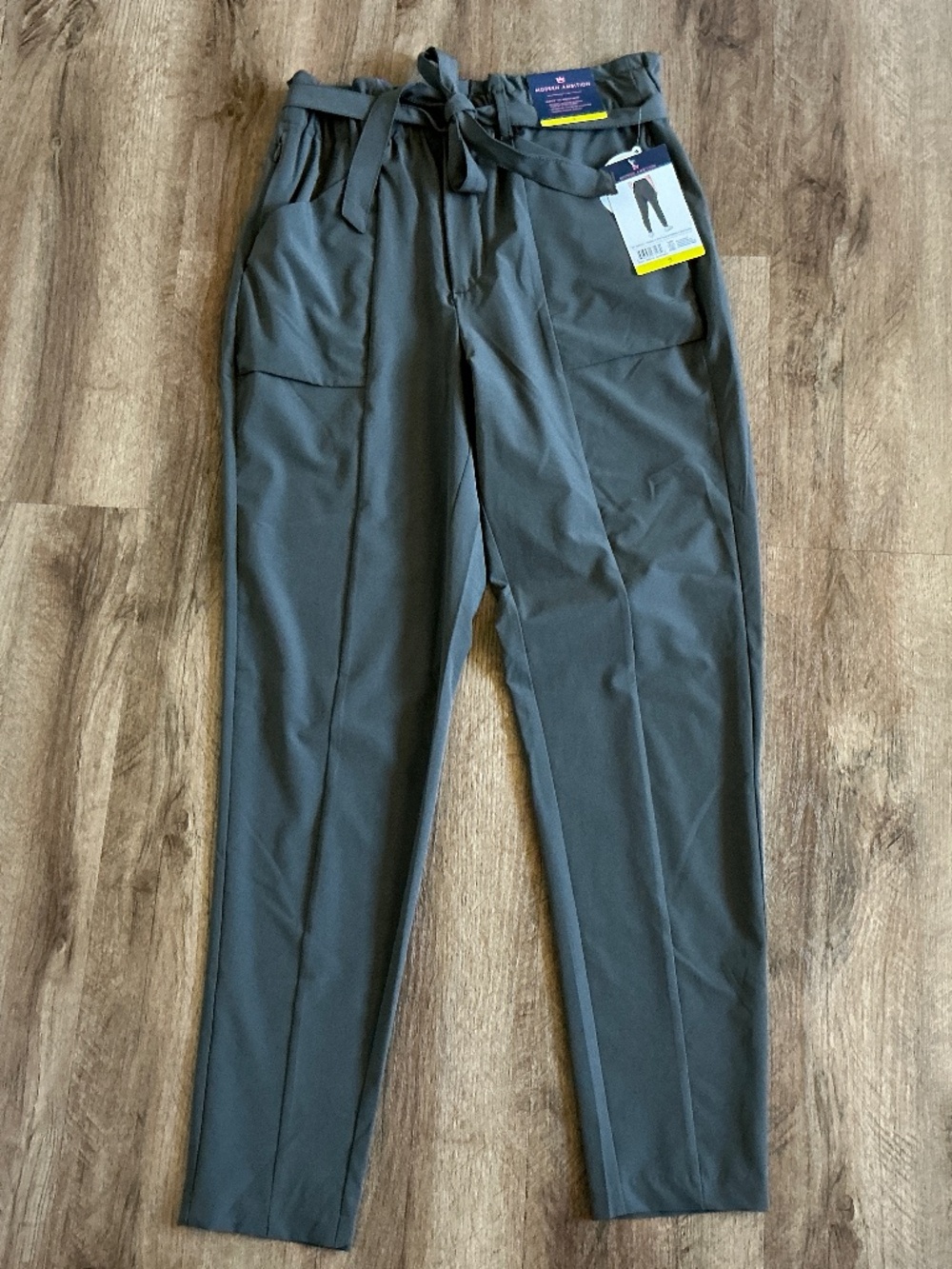 Modern Ambition Size S Womens Pants Tie-Front Pockets Elastic Waist Burnt Olive
